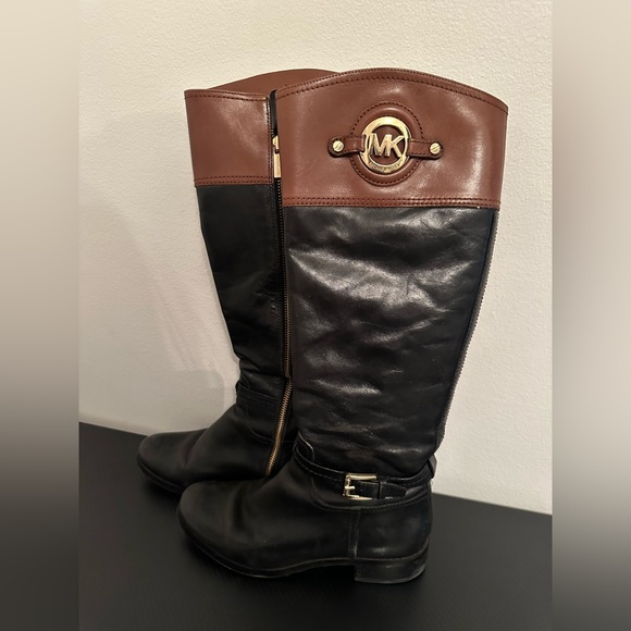 Michael Kors Leather Boots black and mocha Women's 7 - Picture 2 of 5